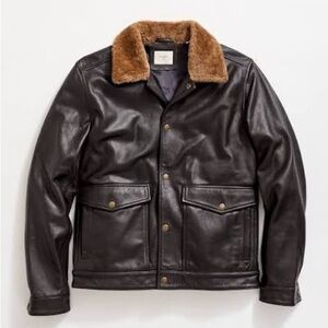 Billy Reid Leather Flight Jacket with Shearling Collar NWT